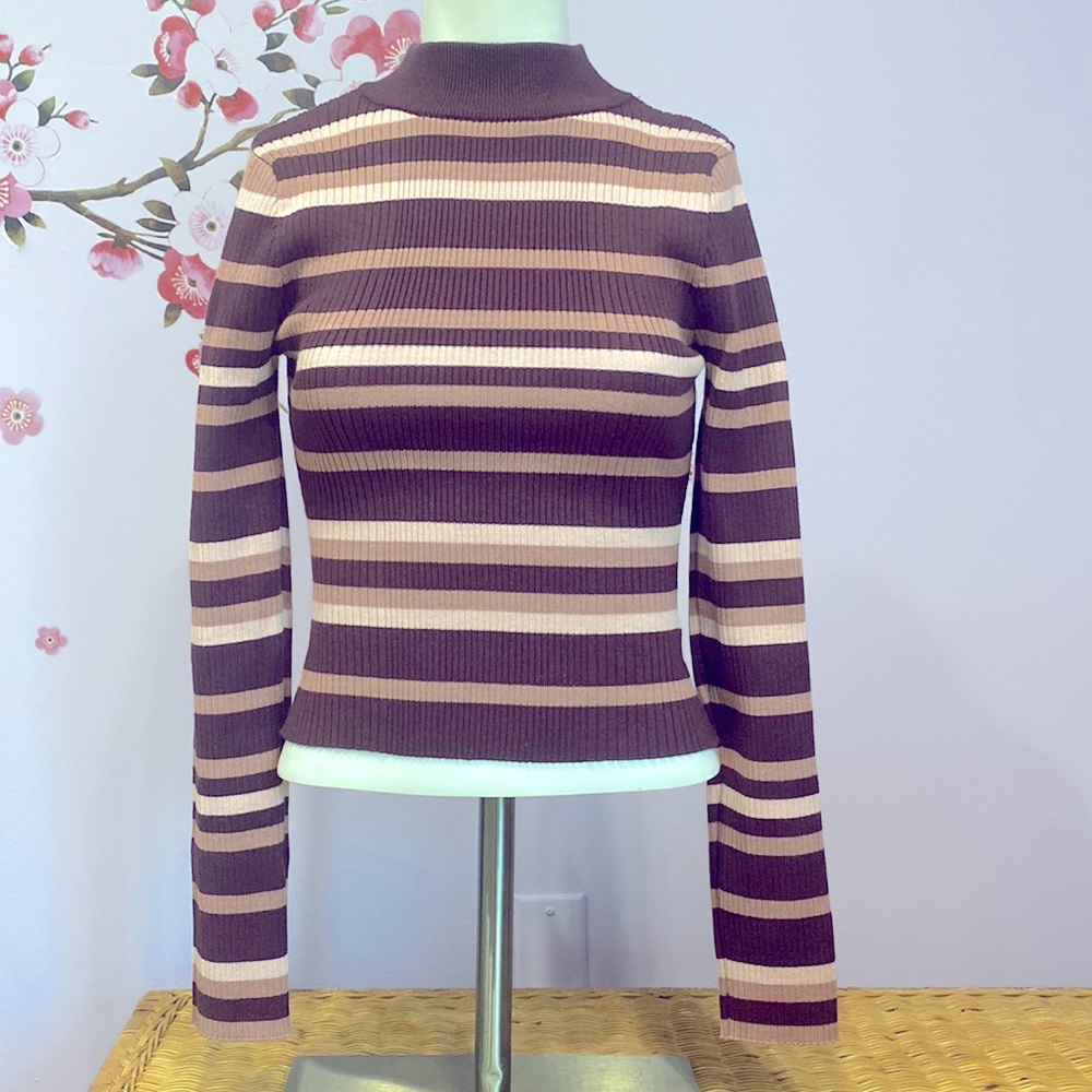 NWT Closet Space Turtleneck Colorful Striped Stretchy Sweater Girls Size Large !